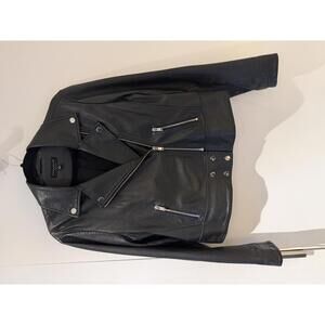 Slate & Willow Black 100% Leather Moto Jacket Large